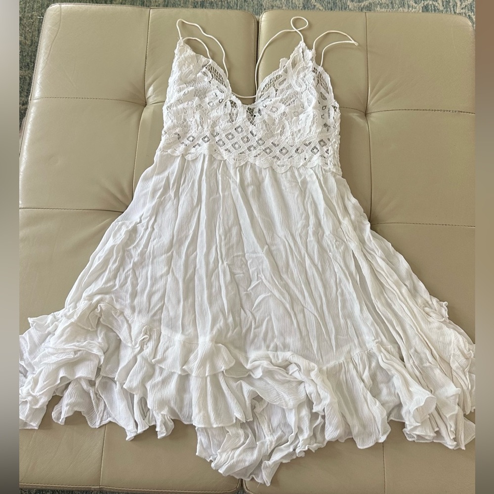 Free People White Adella Slip Mini Dress